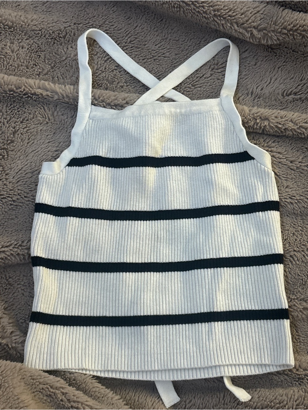 Divided White Tank Dress with Black Stripes